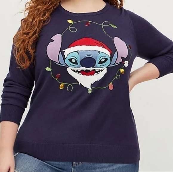 Torrid Santa Stitch Disney Lilo & Stitch Sweater Blue 2X - Picture 1 of 8